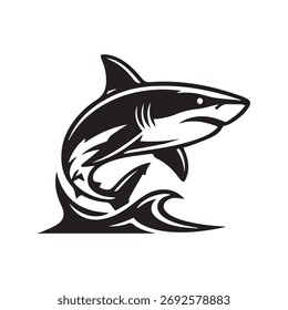 Dynamic Shark Mascot Jumping Out of Water - Vector Illustration