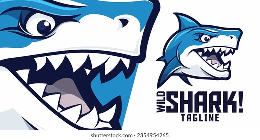 Dynamic Shark Visual: Logo Repräsentation, Mascot Icon, Illustrierte Kunst, Vektorgrafik für Sport- und E-Sport-Gaming-Crews, Leiter des Weißhak-Mascot