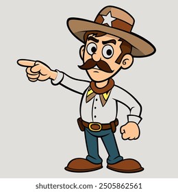 Dynamic sheriff pointing his finger, perfect for creating bold and iconic Western-themed digital projects! 