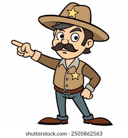 Dynamic sheriff pointing his finger, perfect for creating bold and iconic Western-themed digital projects! 