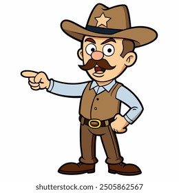 Dynamic sheriff pointing his finger, perfect for creating bold and iconic Western-themed digital projects! 