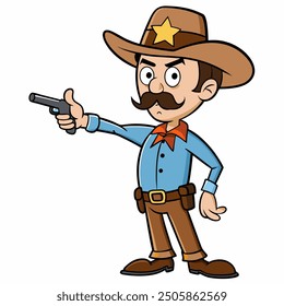 Dynamic sheriff pointing his finger, perfect for creating bold and iconic Western-themed digital projects! 