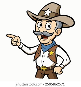 Dynamic sheriff pointing his finger, perfect for creating bold and iconic Western-themed digital projects! 