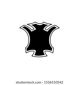 Dynamic shield badge shape isolated on white background - black curvy icon with blank copy space. Flat vector illustration template for medieval coat of arms.