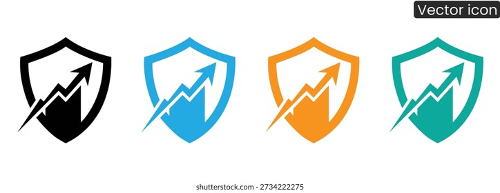 Iconos de escudo dinámico con flechas hacia arriba en cuatro colores para uso comercial y tecnológico