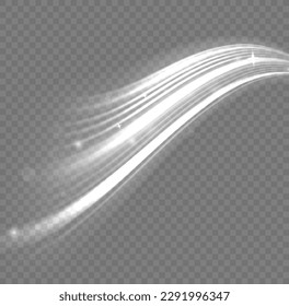 Dynamic shiny waves. Twist with sparkle dust. White glowing motion line. Light sparkling effect. Luminous lines of speed. Magic speed flying trails of shine, bright shimmer particles fly Vector