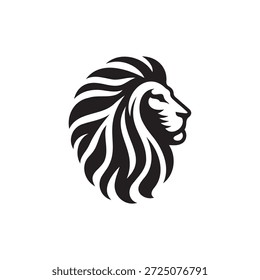 Un perfil lateral dinámico de un Vector de silueta de cabeza de león en blanco y negro audaz, que muestra su majestuosa melena y sus fuertes características. Esta nítida Imagen de Vector blanco y negro presenta un perfil lateral dominante de la cabeza de un león, mirando a la derecha. La representación detallada pero estilizada resalta los contornos poderosos de su rostro y el impresionante flujo de su melena. Ideal para un logotipo distintivo o un poderoso elemento gráfico, este diseño transmite ambición, coraje y una innegable sensación de majestuosidad salvaje, adecuado para una amplia gama de necesidades de marca.