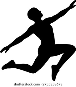 Dynamic silhouette of an athlete performing a long jump or high jump. Captures the moment of flight, agility, and peak physical performance.