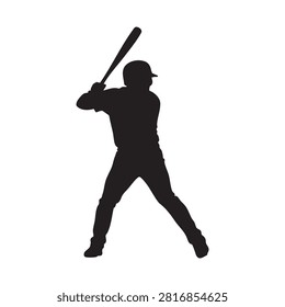 Dynamic silhouette of a baseball batter in action, poised to hit the ball. this vector captures the intensity of sport, perfect for themes of athletics, competition, and team spirit in baseball-related designs.
