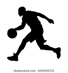 Dynamic silhouette of a basketball player dribbling the ball during a game