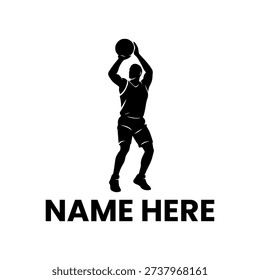 A dynamic silhouette of a basketball player in mid-action, preparing to shoot the ball. This athletic figure is captured in a powerful pose.