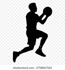 Dynamic silhouette of a basketball player midaction holding a ball ready to shoot