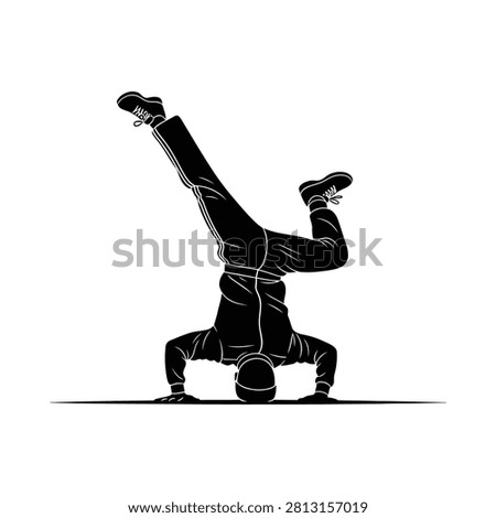 Dynamic silhouette of a b-boy executing a powerful freeze during street dance battle; ideal for athletic promotions and urban culture campaigns.