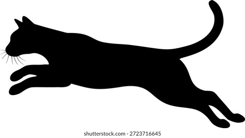 Silhueta dinâmica de um gato preto em um salto em um símbolo de fundo transparente da agilidade da velocidade e vida ativa do animal de estimação