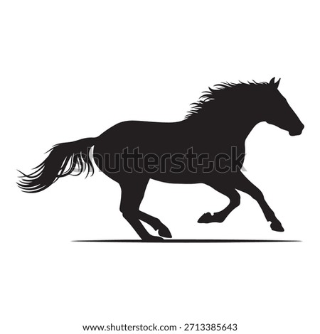 Dynamic silhouette of a black horse galloping with flowing mane and tail