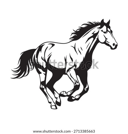 Dynamic silhouette of a black horse galloping with flowing mane and tail