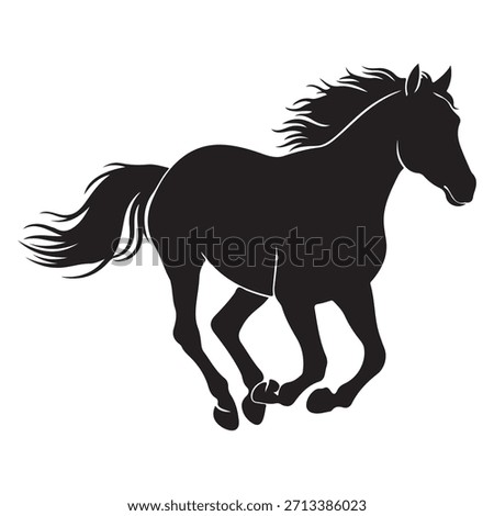Dynamic silhouette of a black horse galloping with flowing mane and tail