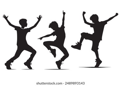 Dynamic Silhouette of Boys Dancing and Singing - Music and Dance 
Vector Illustration.