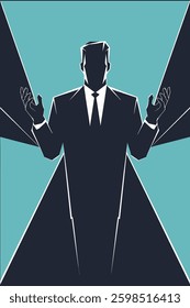 Dynamic Silhouette of a Businessman in a Modern Abstract Design Representing Leadership and Professional Confidence