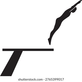 A dynamic silhouette captures a diver's graceful descent. This graphic depicts action sport and achievement. Ideal for athletic branding or motivational campaigns.