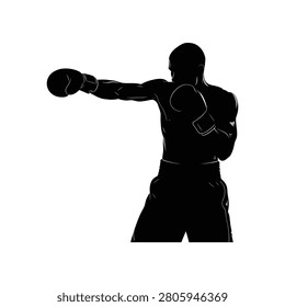 Dynamic silhouette capturing a fighter's focused jab in motion. Ideal for sports advertising and motivational campaigns.