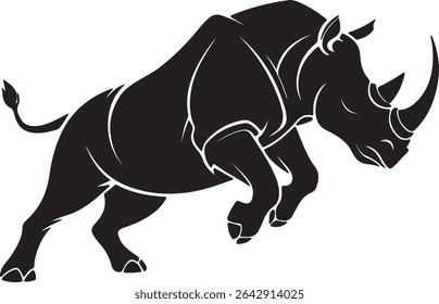 Dynamic silhouette of a charging rhino in motion, showcasing raw power and energy, perfect for bold animal or safari-themed graphics.