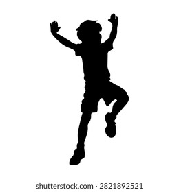 Dynamic silhouette of a child jumping in the air, expressing happiness and energy, set against a plain background for versatile use.