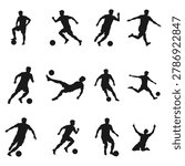 Dynamic Silhouette Collection of Soccer Players in Various Action Poses for Sports and Recreation Themes