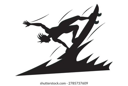 Dynamic silhouette of an extreme surfer performing a handstand trick on a surfboard