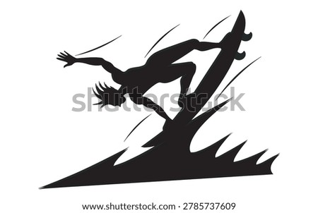 Dynamic silhouette of an extreme surfer performing a handstand trick on a surfboard