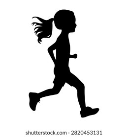 Dynamic silhouette of a female runner captured mid-stride, emphasizing movement, energy, and athleticism in a fitness or sports context.