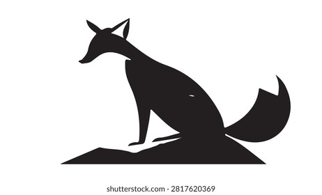 Dynamic silhouette of a fox with pointed ears and bushy tail on a hill at sunset, emphasizing nature and wildlife serenity.
