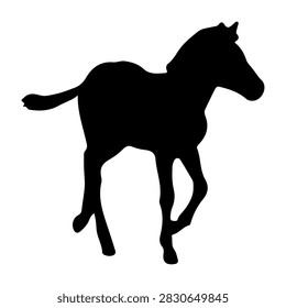 A dynamic silhouette of a horse running, capturing the energy and grace of the animal in motion against a plain background.