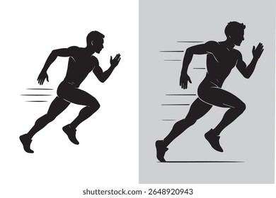 Dynamic Silhouette Illustration of a Male Runner Demonstrating Speed and Motion in a Sport Themed Graphic Design