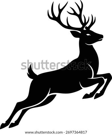 Dynamic Silhouette of a Leaping Deer in Mid-Air, Minimalist Black and White Design