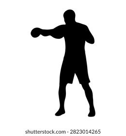 Dynamic silhouette of a male boxer in fighting stance, emphasizing strength, agility, and readiness for combat or training scenarios.