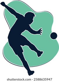 A dynamic silhouette of a male soccer football player kicking the ball for branding, merchandise, events, digital ads, sports apparel, web, and app UI