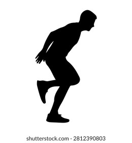 Dynamic silhouette of a man mid-jump, capturing movement and energy in a black and white style, emphasizing athleticism and motion.