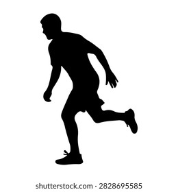 Dynamic silhouette of a man running, captured in mid-stride, emphasizing movement and athleticism against a plain background.