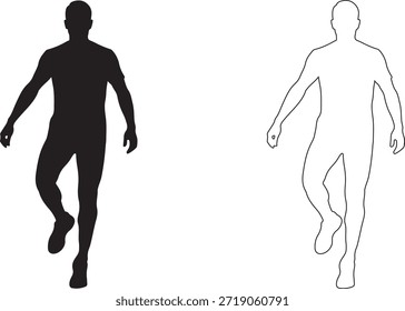 Una silueta dinámica de un hombre corriendo con un paso enérgico, transmitiendo una sensación de movimiento y acción. Esta Imagen evoca sentimientos de motivación, inspiración y un estilo de vida saludable, lo que la hace perfecta para proyectos centrados en el fitness, el deporte y el atletismo.