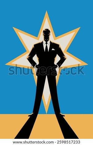 Dynamic Silhouette of a Man in Suit Against a Bold Star Background - A Modern Artistic Representation