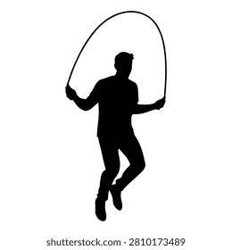 Dynamic silhouette of a person jumping rope, capturing movement and energy in a simple black and white style.