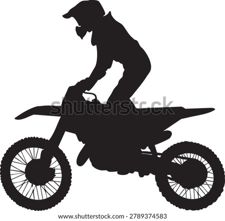 Dynamic silhouette of a person riding a dirt bike in an action pose, ideal for extreme sports event designs and activity themes.