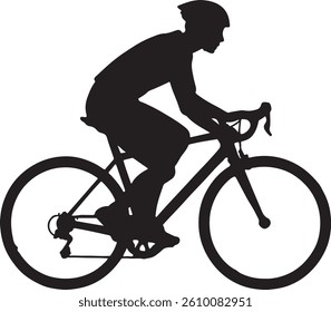 A dynamic silhouette of a person riding a road bike.