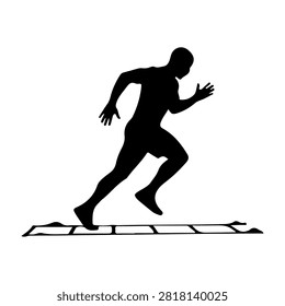 Dynamic silhouette of a person running on a treadmill, emphasizing movement, fitness, and exercise in a minimalistic style.