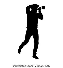 Dynamic silhouette of a photographer capturing moments with a camera, emphasizing creativity and visual storytelling in photography.