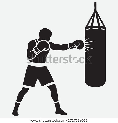 Dynamic silhouette of powerful boxer training hard with punching bag for fitness and strength Man Boxing Heavy Punching Bag Workout Training
