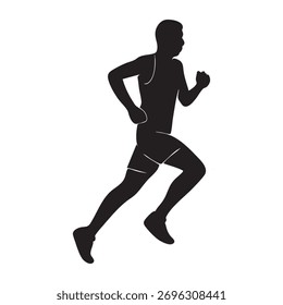 Silhueta dinâmica de um corredor em movimento, capturando a intensidade e a resistência de uma corrida de maratona. Perfeito para esportes e temas de fitness.