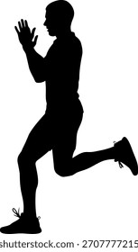 Dynamic silhouette of a running man with hands up, active pose
