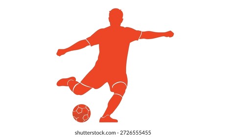 Dynamic silhouette of a soccer player in action, kicking a ball with force and precision.